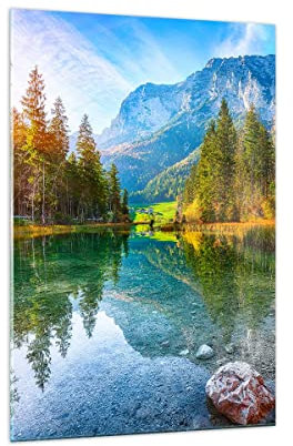 Bilder auf Glas 70x100cm Glasbild Landschaft Berge Morgendämmerung Groß Wanddeko Bild im Glas Schlafzimmer Küche Deko Wandbilder Dekoration Wohnzimmer Modern Wall Wand Kunstdruck Art GPA70x100-4456