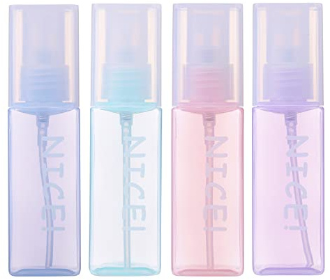 Textention Plastic Spray Bottles 1.7oz / 50ml - Empty Fine Mist Plastic Mini Travel Bottle Set Small Refillable Liquid Containers for Travel, Perfume, Cleaning, and Makeup Cosmetic Use (4 Pcs)