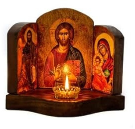 Generic Christliche Ikonostase mit Jesus Christus, Jungfrau Maria und Johannes dem Täufer, mehrfarbig, religiöses Schild, 30 x 25 cm, ungerahmt, Holz-Wandhalterung oder orthodoxe Ikone, Geschenk, 30 x