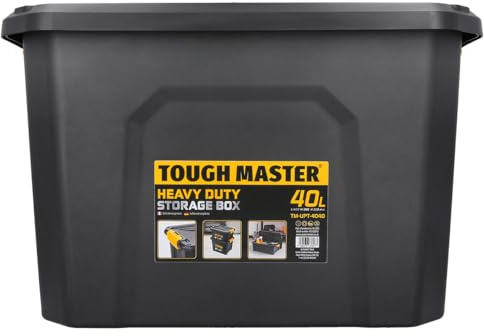 TOUGH MASTER Plastic Storage Box with Lid 40L, Box Size 49x38x32cm, Heavy Duty Tool Box Stackable for Home, Office & Workshop (Pack of 1)
