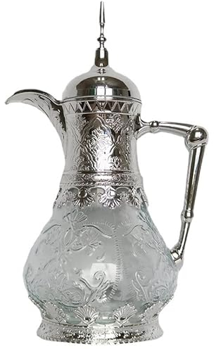 BEZAX Teiera marocchina 1,6 l, teiera in Ottone, con Filtro Integrato, Modello Tradizionale, brocca araba, teiera, scaldatè,Oro