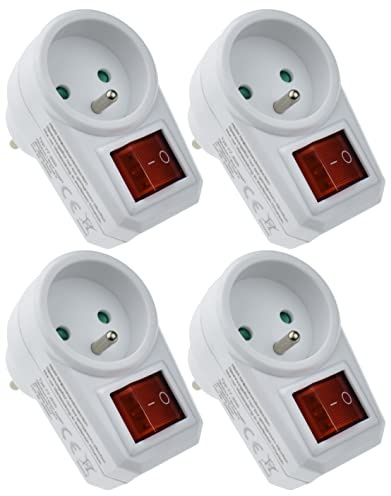 4 Steckdosenadapter mit Schalter Farbe weiß 16A 230V 3680W