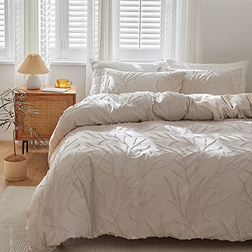 GETIYA Modern Zweig Muster Getuftet Bettwäsche 135x200 Einfarbig Bettwäsche Beige Mikrofaser Bettbezug Mädchen Jungen Zweiteilig Bettbezug Romantisch Deckenbezug mit 1 Kissenbezug 80x80