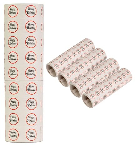 Luftschlangen Set zur Dekoration, Happy Birthday Design im Kreis, aus Papier, 5 Rollen á 9 Abrissen mit 14 mm Breite und 3 m Länge, Party Deko für Geburtstag, Kindergeburtstag, Papierschlange Tisch