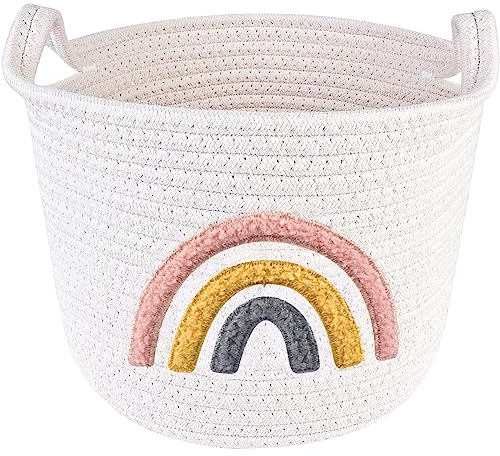 Wäschekorb Geflochten, Aufbewahrungskorb, Spielzeugkorb, Kinderzimmerkorb, langlebig, bequem, Mehrzweck Organizer, geeignet für Haushalte, Wäsche und Spielzeug (Regenbogen)