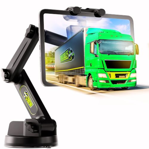 Tablet Holder for Truck Tablet Mount - iPad Mount for Truck, Heavy Duty Super Suction Cup, 16.7 inch Long Arm & Stable, Device & iPad Holder for Dashboard, Windshield and Window - Commercial Trucker