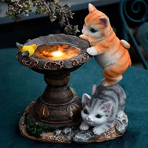 Tuzsocr Solar Katze Gartenfigur mit Schmetterling LED, Kunstharz, Stil 3 | LED-Schmetterling leuchtet automatisch bei Dunkelheit, wetterfest für Garten, ideal als Geschenk für Katzenliebhaber