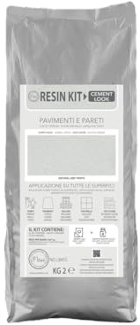 FLEUR DESIGNER'S PAINT | Kit Resina Cemento Pavimenti F09, Colore Grey White, 1 Polvere Resina Cemento da 2 kg e 1 Additivo Colorante da 72 ml, Elimina Fughe, Interno/Esterno, Made in Italy