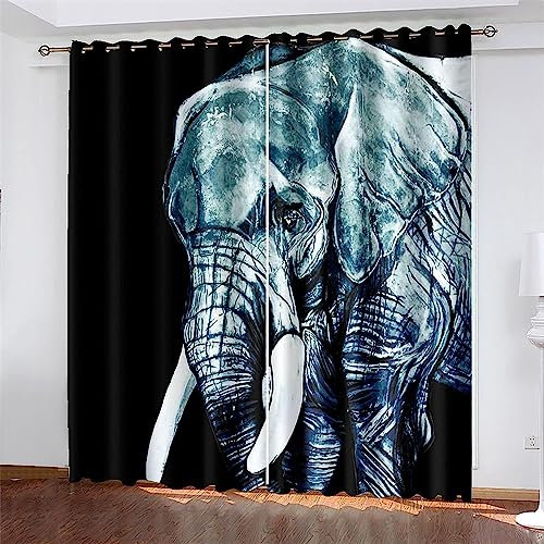 Vorhang, Kinderzimmer, 3D Tierischer Elefant 183 X 214 Cm Kindervorhänge Mit Ösen, Polyestervorhänge, Wärmeschutzvorhang, Blickdichter Vorhang Mit Ösen, Kindervorhänge Für Wohnzimmer, Schlaf -2I1B-T9Q