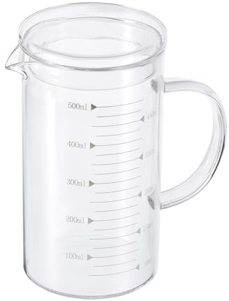 Patikil 500ml Glass Measuring Cup, 3.3 Borosilicate Graduated White Printed Scale Liquid Measure Cups Beaker with Glass Lid and V-Shaped Spout for Kitchen