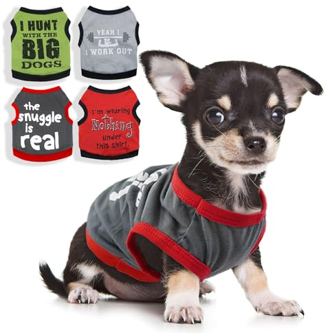 4 Pieces Dog Clothes for Small Dogs Boy Soft Spring Puppy Shirts Summer Cute Teacup Chihuahua Clothes Pet T-Shirt Cat Tiny Doggie Outfit (XX-Small)