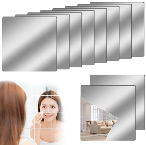 Spiegelfliesen, Klebespiegel Spiegel, 10 Stück Rahmenloser Wandspiegel, Selbstklebende Flexibler Spiegel, Wandspiegel aus Acrylic für Schrank für Wand Schule Zuhause Wohnzimmer Badezimmer (20x20cm)