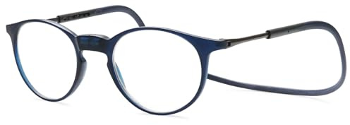 Lanomi Rund Oval Lesebrille Damen Herren Magnetverschluss Clip Leicht Lesehilfe Sehhilfe mit Elastische Silikon Brillenbänder Blau 2.5