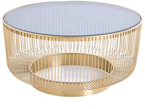 Couchtisch VARIATION 79cm - schwarz gold - Sicherheitsglas - handgefertigt | Montiert, stabile Konstruktion, glamouröses Flair, pflegeleicht, Aluminiumgestell