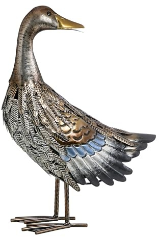 Dehner Figurine de Canard, décoration de Jardin, résistante au Gel, Article de décoration intérieur/extérieur, env. 30 x 44 x 16 cm, métal, argenté/Marron