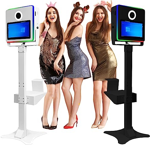WideMeet Tragbare Hochzeits-DSLR-Fotokabinen-Maschine, LED-Rahmengehäuse, Spiegelkabine mit 15,6-Zoll-Touchscreen mit Flugkoffer, Verpackung für Partys, Veranstaltungen (schwarze Maschine,