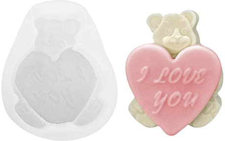 3D Bear Silicone Candle Mold, Cute Bear with I Love You Heart Sculpture Casting Mold Handmade Resin Mould Aroma Wax Mold for Candle Making DIY Crafts Soap Chocolate Cake Beeswax/294