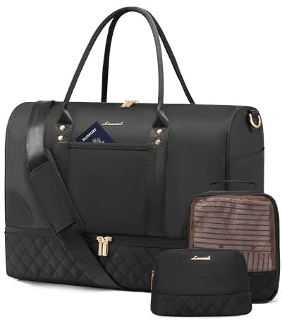 LOVEVOOK Reisetasche Damen Weekender Bag mit Schuhfach & Nassfach, 3-teiliges Set Travel Duffle Sporttasche Groß, Handgepäck Tasche für Flugzeug Reisen Gym Yoga