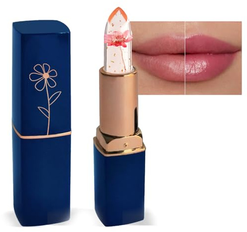 Colour Changing Crystal Flower Lipstick, Temperature Hydrating | Clear jelly tinted balm. Moisturizing long lasting. Soothes cracked lips. Great gift for women daily.