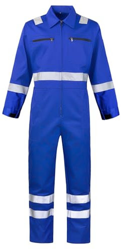 KTWOLEN Mono de Trabajo Hombre Reflectante Ropa de Trabajo Mono Traje de Mecanico Alta visibilidad Buzo de Trabajo Pintura Mono Trabajo para Construccion, Azul real, XL
