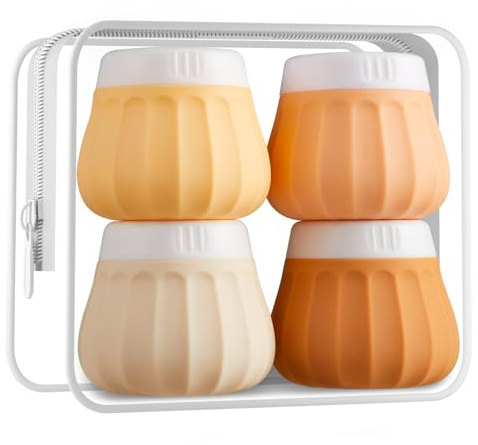 INSFIT 4 stycken burkar, 50 ml silikonkrämburkar, FDA-godkända resestorleksbehållare, BPA-fria, läckagefria resetillbehör med lock för kosmetika, lotion, ansiktskräm
