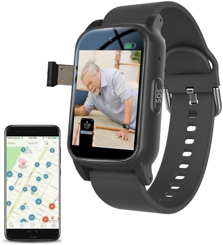 Traceur GPS Senior, Montre d’Urgence SOS, Détecteur de Chute, Alarme Appel Vocal et Vidéo, Étanche IP67, Longue Veille, Plusieurs Langues, Black