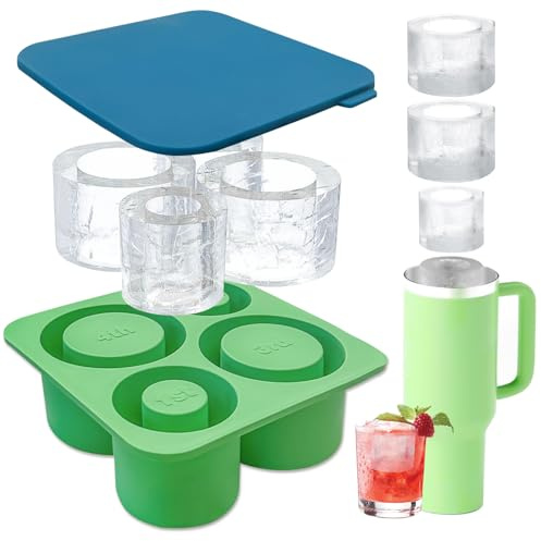Lid-Covered Ice Cube Tray, Compatible with Stanley Cups | Compatible with 30-40 oz Stanley Cups, 4 Hollow Cylindrical Silicone ice Cube molds, for Chilling Cocktails, Whiskey