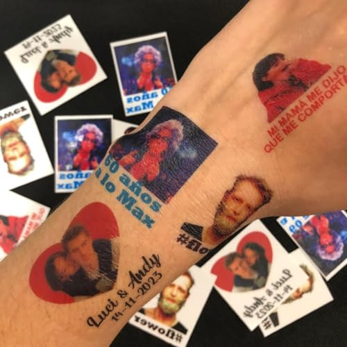 Yatatu - 100 tatouages temporaires personnalisés 4x4 cm avec votre photo - Idéal pour événements, mariages, fêtes et anniversaires