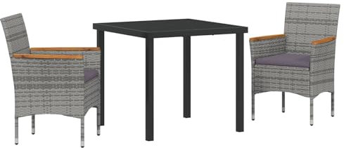 vidaXL Gartensessel Set mit 2 wetterfesten Poly-Rattan Armlehnsesseln und Kissen in Grau und Dunkel | Modernes Outdoor-Sitzen für Terrasse, Garten, Möbel, Sofa, Patio