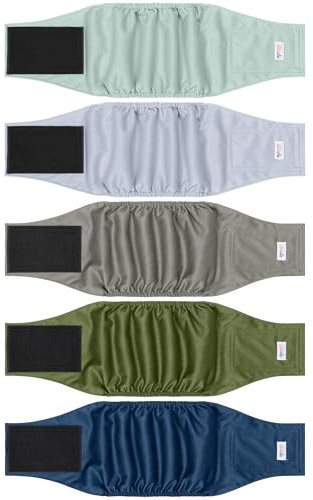 Wiederverwendbare Premium-Bauchbänder für Hunde, hochabsorbierende Hundewindeln für Rüden, Urinierwickel für Hunde bei Inkontinenz oder erregtem Wasserlassen, Grün, Größe S, 5 Stück