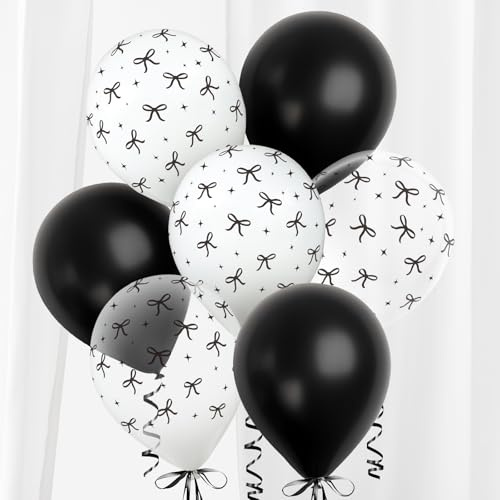 BETESSIN Luftballons Geburtstag - 30 Stück Latex Ballons mit Schwarze Schleifen Motiv - Helium Ballon 12 Zoll - Schwarze Luftballons für Mottoparty, Geburtstagsdeko Junge & Mädchen