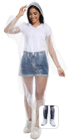 Molirex 3 Pièces Poncho Pluie Imperméable, Cape de Pluie Transparent avec Capuche et Couvre Chaussure Imperméable Jetable pour Femmes et Hommes Adulte Unisexe pour Camping, Randonnée, Concert