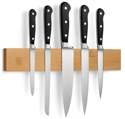 BLADO Magnetic Knife Holder for Wall 30cm (12) – Magnetic Knife Rack with Ultra Strong Magnet – Space Saving Utensil Holder for All Kitchen Accessories, Tools and Keys (Bamboo)