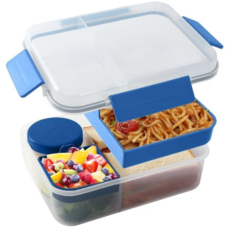 Luxvara Lunchbox Erwachsene 1600 ML, BPA Frei, Auslaufsichere Brotdose mit Fächern Kinder Bento Box Erwachsene Mikrowellen und Spülmaschinenfest für Schule Picknick Unterwegs (Blau)