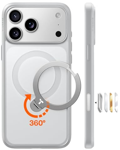 TORRAS Q3 Spin für iPhone 17 Pro Max Hülle 360°für MagSafe Stand Silbergrau | 360°Standring,18N für MagSafe,3,66 m Militär-Fallschutz, Kamera- & Tastenschutz, Premium-Haptik für Business & Entertainment