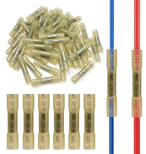 92 Pz Connettori Elettrici di Giunzione, Connettori per Cavi Elettrici Impermeabili Isolati, Terminale a Crimpare Terminali Elettrici, AWG 12-10 Guaine Termorestringenti per Cavi Elettrici (Giallo)