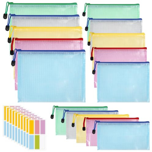 15 Stück Dokumententasche mit Reißverschluss,A4+A5+A6 Dokumententaschen Reißverschluss,Bunte Zip Beutel,Dokumententaschen mit Reißverschlüsse,Zip Beutel Farbig für Dokumente,Prüfungsunterlagen