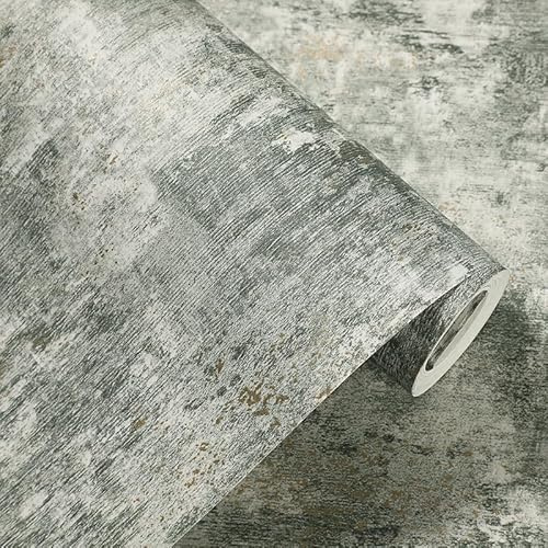 Cathpetic Sage Green Concrete Wallpaper for Living Room, Bedroom, Fireplace,950 * 50CM=5m² Neutral Decorative Luxury Wall Paper with Distressed Pattern, Textured Finish & Metallic Detailing