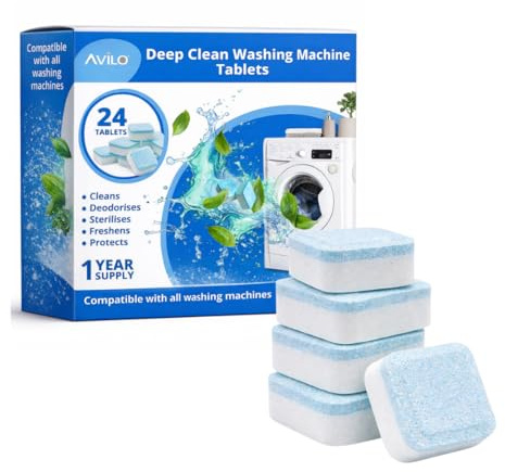 Washing Machine Cleaner Tablets for Limescale, Mould & Odour Removal, Deep Cleaning Drum & Pipes, Pack of 24, 12 Month Supply