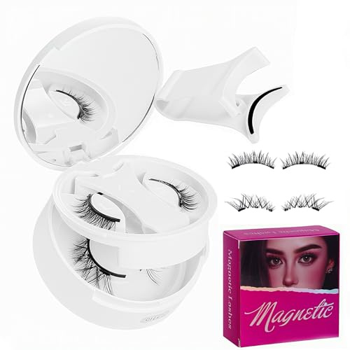 2 Paar Magnetische Wimpern Set, Wiederverwendbares Magnetische Wimpern mit Applikator, 4 Magnetpunkte sind Augenform geeignet, Natürlicher Look, Tragen und Entfernen (Rein wild + Fuchsähnlich)