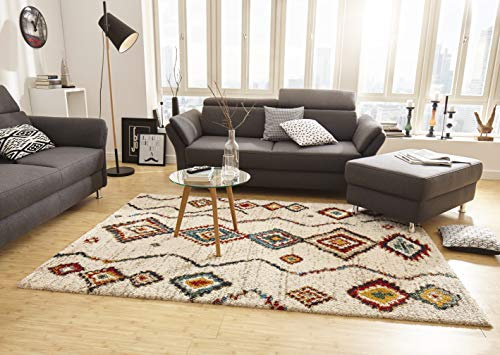 Hanse Home Mint Rugs Geometric Teppich Hochflor Wohnzimmer-Teppich Weich Flauschig Langflor Shaggy Flokati Boho Ethno-Design für Kinderzimmer Schlafzimmer Küche Flur Creme-Bunt 160x230 cm