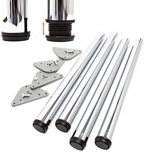 Wiltec Edelstahl Tischbein 4er Set Möbelfuss Verstellbar Ø60mm 710mm Chrom