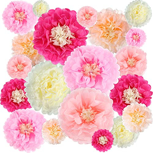 Gejoy 20 Pieces Large Colorful Tissue Paper Flower Decorations for Parties 3D Giant Tissue Paper Pom Pom DIY Craft Decoration for Wall Ceiling Wedding Mexican Birthday Backdrop Party(Fresh Color)