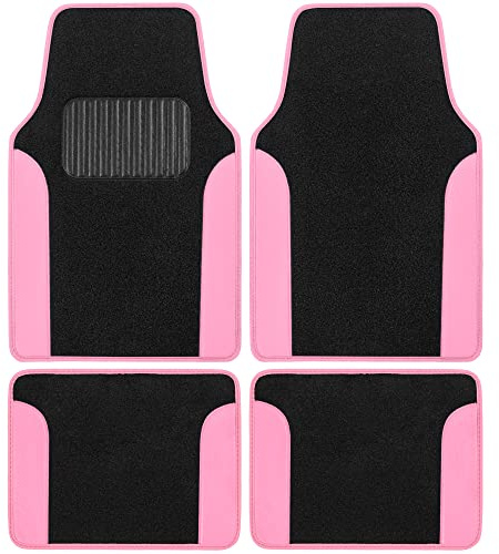 BDK Pink Carpet – Two-Tone Faux Leather Automotive Floor Mats, Included Anti-Slip Features and Built-in Heel Pad, Stylish for Cars Truck Van SUV, MT202