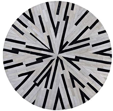 Teppich Kuhfell Patchwork, Europäische Kunstleder Nähen Runde Teppich Matte Geometrische Muster High-End-Qualität Einfache Atmosphäre Nachttisch Sofa Couchtisch Bürobereich Villa Geschenk
