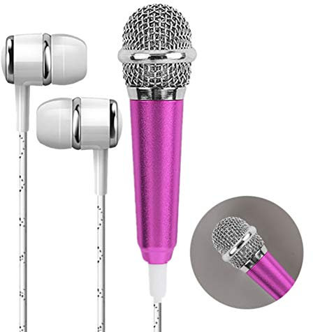 Nakw88 Mini microphone Plug and Play pour téléphone portable, mini microphone avec écouteurs pour karaoké à la maison, Pas de zéro, rose rouge, Taille unique
