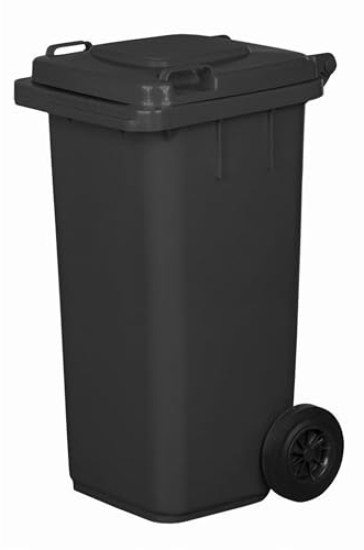 AGROHIT Mülltonne mit 120 Liter Volumen, Abfalltonne mit 2 Leichtgängigen Rädern und Deckel, 2-Rad-Müllgroßbehälter, Müllbehälter aus Kunststoff, Klappe mit 2 Griffen, Universaltonne, Graphit