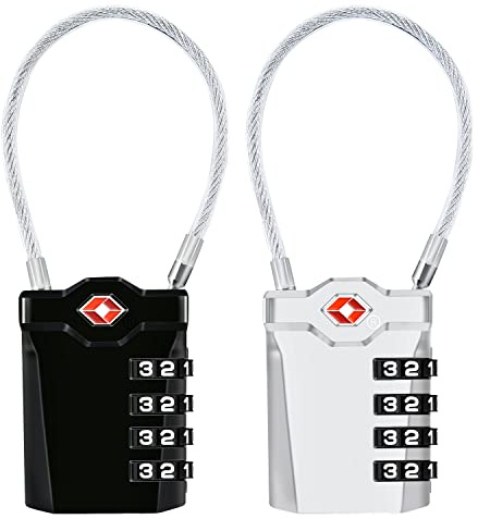 Diyife TSA Gepäckschlösser [2 Stück] 4-Stellige Kombination Sicherheitsschloss Reiseschloss, Mit 14 cm Flexiblem Kabel Für Koffer Gepäck Rucksack Schul oder Gym Kabinett, usw. (Schwarz+Silber)