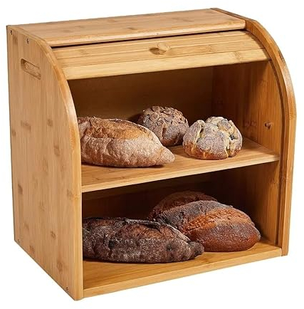 2 Layer Bread Bin Kitchen Bread Storage Box with Lid Compact Double Decker Bamboo Bread Bin Eco-friendly Bread Box for Freshness Natural, Organic, and Sustainable Food Storage Solution (Flat Pack)
