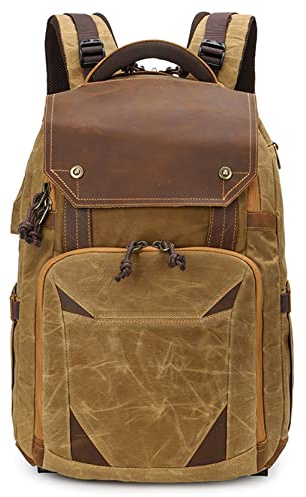 DSLR Rucksack Kamerarucksack Kameratasche, Vintage Crazy Horse Leder Kamera Rucksack for Männer Frauen Fotografie Tasche DSLR SLR. Kameratasche mit 15-Zoll-Laptop-Kompartiment Fotorucksack für Kamera